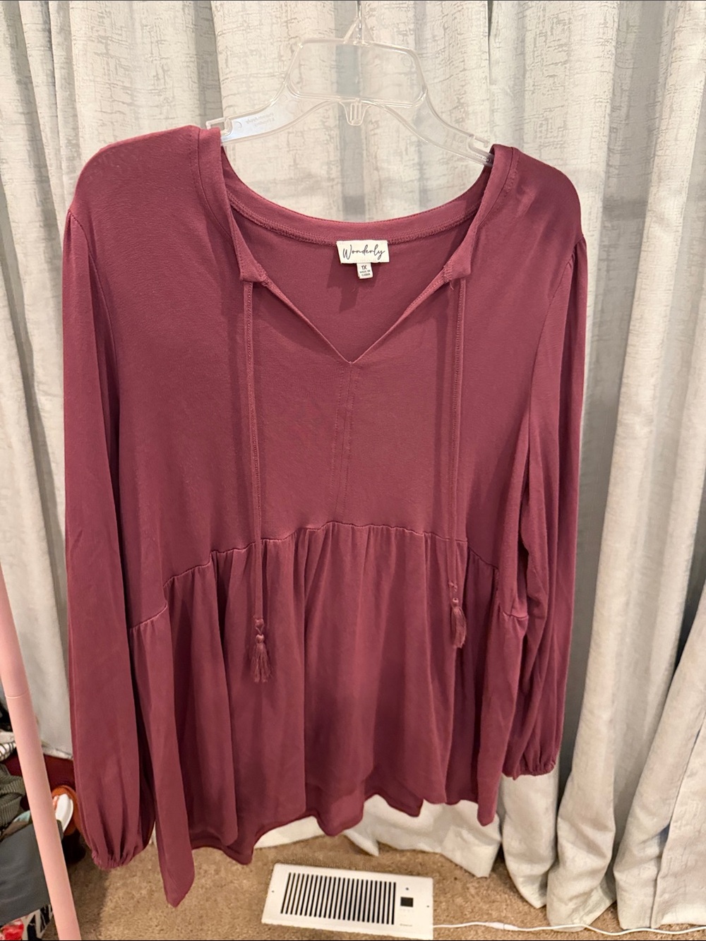 Wonderly Long Sleeve Tassel Peasant top - Mauve